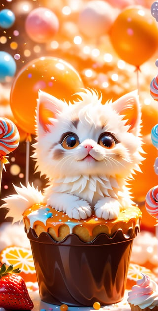 (orange mixed white kitten)) close up angle surrounded by sparkling dream bubbles, animals, detailed focus, fluffy fluffy kitten, deep bokeh, beautiful, warm and sweet cute background with many cat shaped cookies. Visually pleasing, more details
Best quality, masterpiece, Detailedface, high resolution 8K, candyland, full background, candy, candy, lollipop, chocolate, ice cream, swirl lollipop, strawberry, ice cream, donut, cake, cupcake, balloon, chocolate bar, foam, cream, whipped cream, dessert, pastry, candy wrapper, icing, tea cup, confetti, marshmallow, jar, masterpiece,maomi,shards,bubbleGL,light spot