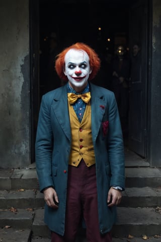 ((full body shot)),((clown)),((psycho smile)),((large face)),((stand up 1.9)),((in london)),(RAW photo, best quality), (realistic, photo-Realistic:1.3), best quality, masterpiece, beautiful and aesthetic, 16K, (HDR:1.4), (vibrant color:1.4), (muted colors, dim colors, soothing tones:0), cinematic lighting, ambient lighting, sidelighting, Exquisite details and textures, cinematic shot, (Bright and intense:1.2),32k, ultra realist, serial killer,men with clown makeup, terrorising people,terror,professional photography,bangerooo,moonster,disney pixar style,Stylish, cinematic moviemaker style,monster_vampire,monster,whiteeyes