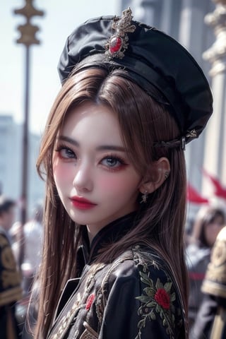 (((masterpiece))),(((sharp eyes))),(((long eyelashes and eyeliner))),(((very beautiful face))),(((face))),((large tits))),(((small waist))), 



wearing embroidery traditional chinse suit,Dynamic Angle,Perspective,realistic,glowing,xuer Embroidered Uniform Guard,1girl,solo focus,holding sword,hat,black hair,gloves,red lips,tassel,blurry background,blurry,lips,upper body,closed mouth,long sleeves,male focus,solo,handsome_girl,lora:绪儿-锦衣卫 xuer Embroidered Uniform Guard:0.8,