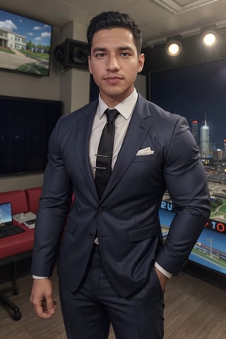  Formal male news anchors, weatherman, news broadcast, large muscle, multiple men, tv studio, detailed faces,Davids,Miles_morales ,syahnk