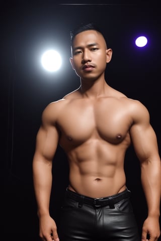 photo of a man, medium full shot, standing, Leather and fetish night in the gay club... dramatic lighting,syahnk,SYAHNK,Male focus,4fcp0s3,Hyper detailed muscle,big muscles
