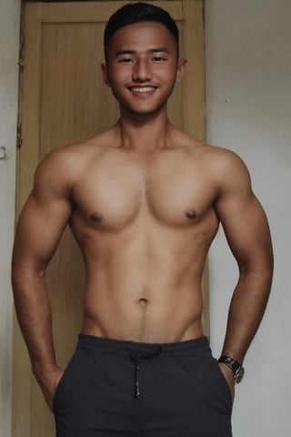 Oil portrait in the style of Leonardo Davinci, impressionism. Full body of Young sexy Tanned Mediterranean man, 25 yo, super muscular, sexy handsome man, smile, short hair haircut, brown eyes. Super detailed, high quality,SYAHNK,Male focus