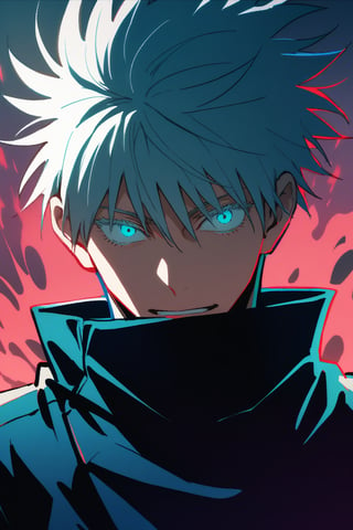 1boy, male focus, gojou satoru, jujutsu kaisen,dark,red blue aura,
