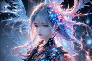 (masterpiece,  top quality,  best quality,  official art,  beautiful and aesthetic:1.2),  (1girl),  extreme detailed, (abstract,  fractal art:1.3), colorful hair, highest detailed,  detailed_eyes,  fire,  water,  ice,  lightning,  light_particles,  ghost
