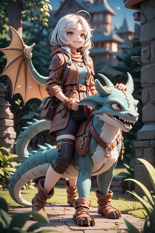 3d,1girl,heartwarming of friendship between a Viking protagonist and their dragon companion, as they share a quiet and tender moment, stunning, landscape, showcasing the connection in the "How to Train Your Dragon" movie,happy,smiling,