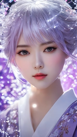 (masterpiece, best quality, ultra-detailed, best shadow), (detailed background,dark fantasy), (beautiful detailed face), high contrast, (best illumination, an extremely delicate and beautiful), ((cinematic light)), colorful, hyper detail, dramatic light, intricate details, (1girl, solo,white hair, sharp face,purple eyes, hair between eyes,dynamic angle), blood splatter, swirling black light around the character, depth of field,black light particles,(broken glass),magic circle,xxmix_girl,photo r3al,Eimi,DonMChr0m4t3rr4XL ,arch143,BRS0,FilmGirl,ao_yem,winterhanfu,omatsuri,japan