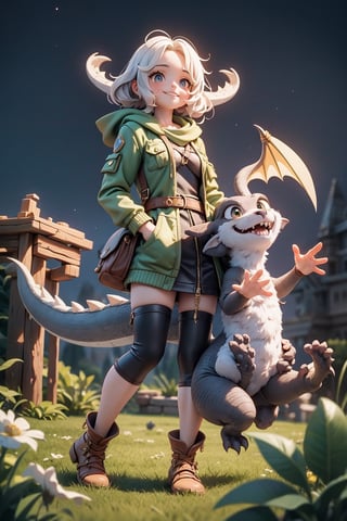 3d,1girl,heartwarming of friendship between a Viking protagonist and their dragon companion, as they share a quiet and tender moment, stunning, landscape, showcasing the connection in the "How to Train Your Dragon" movie,happy,smiling,