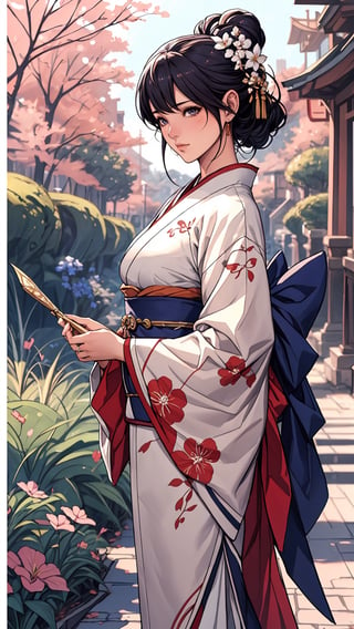 anime girl in a kimono outfit standing in a garden, artgerm and atey ghailan, beautiful character painting, onmyoji detailed art, palace , a girl in hanfu, artwork in the style of guweiz, ross tran style, extremely detailed artgerm, rossdraws sakimimichan, style of artgerm, style artgerm, outline ,midjourney,oda non
