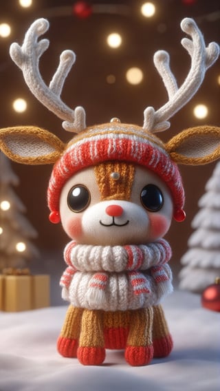 a detailed view photo of a chibi deer made of knitting,simple_night background,hyper detailed, trending on artstation, sharp focus, studio photo,8K,masterpiece,best quality,high resolution,aesthetic portrait,ral-chrcrts,christmas,sweetscape