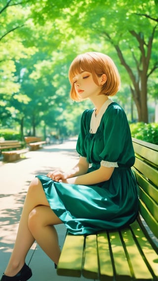 Mechanical part, Imagine a serene scene in a sunlit park, where a European white woman with an air of tranquility sits on a rustic bench. Her posture exudes relaxed elegance, the dappled sunlight playing on her features. Clad in a flowing sundress, she engages with the surroundings, perhaps lost in thought or enjoying the gentle breeze. Verdant foliage and the distant sounds of nature create a peaceful backdrop, completing this snapshot of a contemplative moment amid the beauty of a park, realistic anime 3d style, digital art ilya kuvshinov, 16k, realistic anime style at pixiv4558267, breathtaking ilya kuvshinov ,detailmaster2,more detail XL ,Eimi,omatsuri