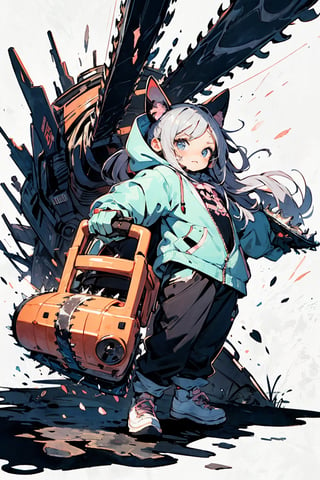 (cute illustration:1.5),(pastel color:1.2),(cute,kawaii,sweet:1.2),(watercolor:1.1),
1girl,solo,
oversized hooded jacket,
full body,open stance,
BREAK
(chainsaw:1.2)
(extremely huge chainsaw in hands:1.6),
(huge cute weapon , huge kawaii weapons:1.2),

BREAK
simple background,
bold outline,flat color,fine outline,blue outline,
nice hands, perfect hands, 