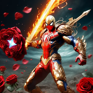 Realistic
Description of a [WARRIOR WHITE SPIDERMAN with WHITE wings] muscular arms, very muscular and very detailed, dressed in full body armor filled with red roses with ELECTRIC LIGHTS all over his body, bright electricity running through his body, full armor, letter medallion . H, H letters all over uniform, H letters all over armor, metal gloves with long sharp blades, swords on arms. , (metal sword with transparent fire blade).holding it in the right hand, full body, hdr, 8k, subsurface scattering, specular light, high resolution, octane rendering, field background,4 ANGEL WINGS,(4 ANGEL WINGS ), transparent fire sword, golden field background with red ROSES, fire whip held in his left hand, fire element, armor that protects the entire body, (SPIDERMAN) fire element, fire sword, golden armor, medallion with the letter H on the chest, WHITE SPIDERMAN, open field background with red roses, red roses on the suit, letter H on the suit, muscular arms,background Rain golden, (Rain money) sword fire H, escudo H,letter H Pendant, medalion letter H in the uniforme, hyper muscle,cat,DonMASKTexXL 