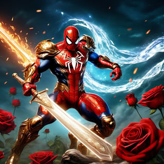 Realistic
Description of a [WARRIOR WHITE SPIDERMAN with WHITE wings] muscular arms, very muscular and very detailed, dressed in full body armor filled with red roses with ELECTRIC LIGHTS all over his body, bright electricity running through his body, full armor, letter medallion . H, H letters all over uniform, H letters all over armor, metal gloves with long sharp blades, swords on arms. , (metal sword with transparent fire blade).holding it in the right hand, full body, hdr, 8k, subsurface scattering, specular light, high resolution, octane rendering, field background,4 ANGEL WINGS,(4 ANGEL WINGS ), transparent fire sword, golden field background with red ROSES, fire whip held in his left hand, fire element, armor that protects the entire body, (SPIDERMAN) fire element, fire sword, golden armor, medallion with the letter H on the chest, WHITE SPIDERMAN, open field background with red roses, red roses on the suit, letter H on the suit, muscular arms,background Rain golden, (Rain money) sword fire H, escudo H,letter H Pendant, medalion letter H in the uniforme, hyper muscle,cat,DonMASKTexXL 