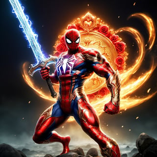 Realistic
Description of a [WARRIOR WHITE SPIDERMAN with WHITE wings] muscular arms, very muscular and very detailed, dressed in full body armor filled with red roses with ELECTRIC LIGHTS all over his body, bright electricity running through his body, full armor, letter medallion . H, H letters all over uniform, H letters all over armor, metal gloves with long sharp blades, swords on arms. , (metal sword with transparent fire blade).holding it in the right hand, full body, hdr, 8k, subsurface scattering, specular light, high resolution, octane rendering, field background,4 ANGEL WINGS,(4 ANGEL WINGS ), transparent fire sword, golden field background with red ROSES, fire whip held in his left hand, fire element, armor that protects the entire body, (SPIDERMAN) fire element, fire sword, golden armor, medallion with the letter H on the chest, WHITE SPIDERMAN, open field background with red roses, red roses on the suit, letter H on the suit, muscular arms,background Rain golden, (Rain money) sword fire H, escudo H,letter H Pendant, medalion letter H in the uniforme, hyper muscle,cat,DonMASKTexXL, 