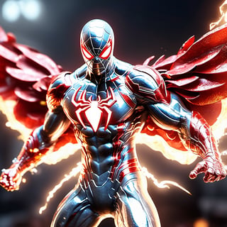 Realistic
Description of a [WHITE SPIDERMAN with WHITE wings] muscular arms, very muscular and very detailed, dressed in full body armor filled with red roses with ELECTRIC LIGHTS all over his body, bright electricity running through his body, full armor, letter medallion . H, H letters all over uniform, H letters all over armor, metal gloves with long sharp blades, swords on arms. , (metal sword with transparent fire blade).holding it in the right hand, full body, hdr, 8k, subsurface scattering, specular light, high resolution, octane rendering, field background,4 ANGEL WINGS,(4 ANGEL WINGS ), transparent fire sword, golden field background with red ROSES, fire whip held in his left hand, fire element, armor that protects the entire body, (SPIDERMAN) fire element, fire sword, golden armor, medallion with the letter H on the chest, WHITE SPIDERMAN, open field background with red roses, red roses on the suit, letter H on the suit, muscular arms,
