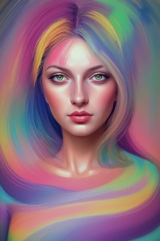 Beautiful woman portrait, oil paintings, pastel colors, surreal, soft pinstripes, composition, pure art, payment for digital vector art, messy and fun, visual contours, soft, art by an excellent painter, highlighting the beauty of the woman.