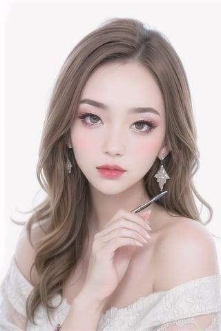(masterpiece, best quality, photorealistic), 1girl, light brown hair, brown eyes, detailed skin, pore, lovely expression, close mouth, upper body, beauty model, White background, Detailedface, Realism, Epic ,Female, Portrait, Raw photo, Photography, Photorealism,Skin care,touching her clean face with fresh Healthy Skin, Beauty Cosmetics and Facial (masterpiece:1.5) (photorealistic:1.1) (bokeh) (best quality) (detailed skin texture pores hairs:1.1) (intricate) (8k) (HDR) (wallpaper) (cinematic lighting) (sharp focus), (eyeliner), (painted lips:1.2), (earrings),asian girl(masterpiece:1.5) (photorealistic:1.1) (bokeh) (best quality) (detailed skin texture pores hairs:1.1) (intricate) (8k) (HDR) (wallpaper) (cinematic lighting) (sharp focus), (eyeliner), (painted lips:1.2), (earrings),asian girl,Young beauty spirit ,realistic,Ava,Exquisite face,beautiful edgArg_woman,Makeup,alluring_lolita_girl,#1 girl,#black hair,1 girl