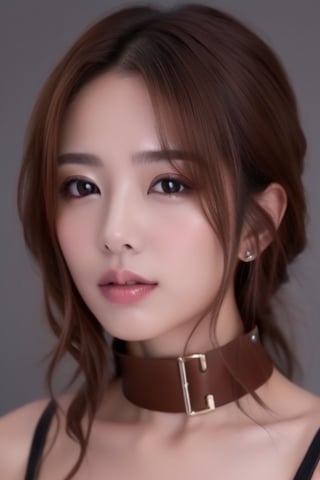 1girl
solo
brown hair
closed mouth
grey background
collar
lips
realistic ,beauty,yui,masterpiece,best quality,
yui