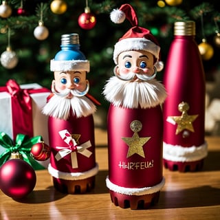 masterpiece, official art, high resolution, UHD, whimsical, playful, a kids' school water bottle, adorned with a festive, sparkling design, its shape round and sturdy, perfect for daily use, the bottle's label displaying a joyful illustration of Santa Claus, his face beaming with happiness, his rotund belly hinting at the mischievous secrets he holds, the bottle's contents cool and refreshing, a gift from the jolly, generous Santa himself, the water bottle a symbol of the school's commitment to promoting health and hydration, its design inspired by the magic and wonder of the holiday season, a perfect, practical and fun-filled present for a child to enjoy