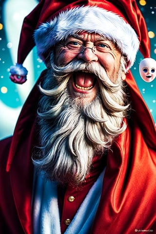 Santa Claus, digital illustration, highly detailed, realistic, artistic, expression, bright eyes, flowing hair, red suit, white beard, Santa hat, high resolution, natural lighting, soft shadows, unique take, beloved holiday figure, dynamic posture, (scared expression:1.2), ((Casper the ghost)), facial features, confident expression, artistic flair, imaginative, anime-inspired, long night, joyful, magical, holiday season, delightful, artistic portrayal, intricate detail, sense of realism, playful tone, must-see, fans, anime, Santa Claus, holiday-themed art.