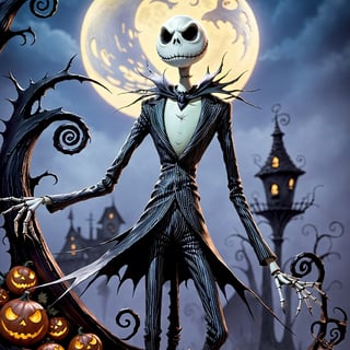 Jack Skellington from nightmare before christmas, dynamic pose, xxmixgirl,ink 