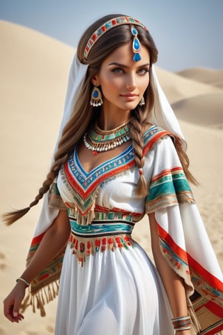 beautiful slavic woman, wearing the Bulgarian folk costume 'Nociya, ' creatively arranged with an Egyptian twist, Envision the fusion of Bulgarian and Egyptian elements, incorporating traditional patterns and embellishments from both cultures. Picture the woman in the intricately designed 'Nociya' attire, adorned with Egyptian-inspired accessories, creating a harmonious blend of cultural aesthetics, 」Ensure a visually stunning Bulgarian folk costume with Egyptian, crafted details, ,mad-marbled-paper,lis4,cutegirlmix,DonMB4nsh33XL ,NIJI STYLE, smile, (oil shiny skin:1.2), (big breast:1.3), (perfect anatomy, prefecthand, dress, long fingers, 4 fingers, 1 thumb), 9 head body lenth, dynamic sexy pose, breast apart, (upper body:0.8), looking at viewer, (viewed_from_behind:1.5),