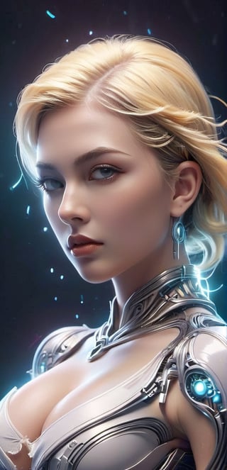 Get lost in the mesmerizing world of this electric circuit-inspired prompt. A powerful blonde-American woman's face, crafted with visionary art, is illuminated by electric sparks. Her symmetrical features and intense expression give off a sci-fi feel, while the ultra-detailed rendering and psychedelic colors add a touch of otherworldly beauty,smile, (oil shiny skin:1.0), (big_boobs:2.8), willowy, chiseled, (hunky:2.4),(( body rotation -35 degree)), (upper body:0.8),(perfect anatomy, prefecthand, dress, long fingers, 4 fingers, 1 thumb), 9 head body lenth, dynamic sexy pose, breast apart, (artistic pose of awoman),chrometech,surface imperfections,steampunk,bubbleGL,neotech,ste4mpunk,DonMM00m13sXL,glowing,scifi,NIJI STYLE,ral-3dwvz,DonMASKTexXL ,Flower Blindfold,NYFlowerGirl,DonMChr0m4t3rr4XL 