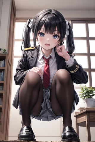 //quality and character
masterpiece, best quality, ultra-detailed, beautiful detailed, 4k, highres, ultla detailed, absurdres, BREAK

//Character
a girl in uniform posing near window in house-style living room, 1girl, solo, bag, pantyhose, twintails, skirt, black hair, necktie, black footwear, looking at viewer, school uniform, grey skirt, jacket, shoes, loafers, full body, open mouth, pleated skirt, black jacket, school bag, standing, black pantyhose, shirt, white shirt, long hair, holding, bangs

//background
(living:1.2), BREAK,

Sexy Pose