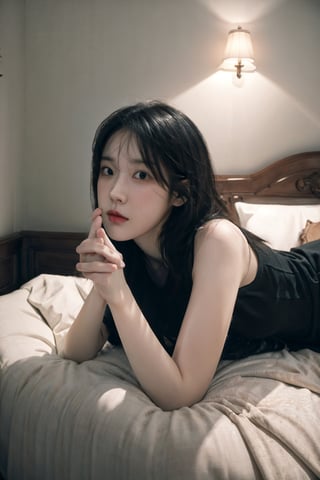 (masterpiece, best quality), HDR, high-definition, [[[Intricate Details]]], cinematic, photorealistic, 1girl, nsfw, sexy pose, lying to bed, sexy pose,  naughty face, iu, lee ji eun, dlwrlma , random outfit, nsfw, not safe for work images,perfect, perfect fingers , complete fingers, iu in horny face, horny face, face while having sex
