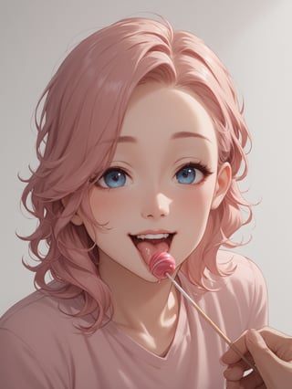 score_9,score_8_up,score_7_up,score_6_up, masterpiece, best quality, detailmaster2, 8k, 8k UHD, ultra-high resolution, ultra-high definition, highres,
//Character, (1boy), wave hair, cute face, pink clothes,tied to a chair
//Fashion,
//Background, white_background,
//Others, offscreen there is a man's hand holding a lollipop, stick out tongue and lick lollipop, saliva trail, Expressive, happy, shy,Expressiveh