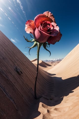 ((explosion shaped rose)), (masterpiece), desert, blue sky, view from below, realistic, 4K, high resolution, high quality