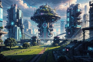 FS 0.4  CW 0.6  DE 0.8  five naked girls with huge tits stand in front of an avenue of a future city in the year 2525 with green bushes. no_humans,Enhance,CyberpunkWorld,Add more detail