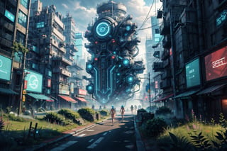 FS 0.4  CW 0.6  DE 0.8  five naked girls with huge tits stand in a street of a future, nice city in the year 2525 with green bushes. no_humans,Enhance,CyberpunkWorld,Add more detail