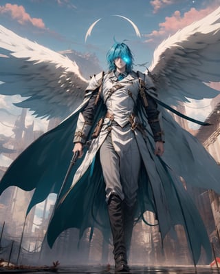 armor, wings, sky,white angel, cloud, full armor, outdoors, halo, angel wings, bird,blend, medium shot, bokeh, (hdr:1.4), high contrast, (cinematic, teal and orange:0.85), (muted colors, dim colors, soothing tones:1.3), low saturation,In a realm shrouded in eternal twilight, a hauntingly surreal scene unfolds. An army of 100,000 soldiers, battle-hardened and weary, stands tall amidst a desolate landscape of blood-soaked earth and scattered bones. The weight of their collective presence is suffocating, their expressions a tapestry of pain and sorrow etched into their faces.

Leading this formidable army is a colossal man, a towering figure with an aura of somber determination. His presence instills both fear and awe, as he is a living embodiment of relentless power and unyielding purpose.

The sky above churns in a deep, foreboding red, mirroring the bloodshed below. The moon, a haunting specter, takes the form of a skull with fiery eyes, casting an eerie glow upon the scene. Its macabre stare seems to pierce the very souls of those unfortunate enough to witness this dread tableau.

Amidst the grim landscape, the only signs of life are the ravens, dark and ominous, feasting upon the corpses strewn across the battlefield. Their shadowy forms flit through the air like harbingers of death, weaving an ominous dance among the fallen.

The scene is masterfully captured in a medium shot, drawing viewers into the heart of the desolation. The use of bokeh adds an ethereal quality to the atmosphere, blurring the edges of the macabre scene, creating an almost dreamlike vision of horror and despair.

An HDR blend intensifies the contrast, highlighting the stark duality of the situation - beauty and horror coexisting in a delicate balance. The cinematic teal and orange color grading imbues the scene with an otherworldly quality, making it feel like a haunting vision from another realm.

The muted and dim colors, along with soothing tones, lend an air of melancholy to the scene, allowing viewers to empathize with the soldiers' plight and their harrowing journey.

Despite the low saturation, the emotions in the soldiers' eyes and the sweeping landscapes are vividly conveyed. Each soldier carries a burden of sacrifice and duty, their spirits intertwined with the fate of the realm they protect.

In "Harbingers of Desolation," viewers are transported to a world where hope dwindles, and the inevitability of death looms large. The juxtaposition of grandeur and despair prompts contemplation of the human condition and the cost of war. As the soldiers await their fate, the audience is left to ponder the fragile nature of existence and the sacrifices made in the name of duty and honor.
Écrire à Melek Benrbah, weapon, dark background,water,yushuishu,angel_wings,fantasy00d,horror (theme),weapon,wrench_elven_arch,ff14bg,kazuyaa