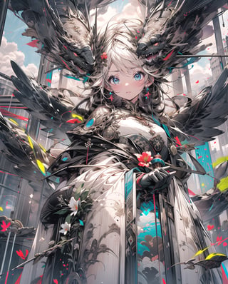 Huge angel,Medieval equipment, left man and right woman, knights (ensemble stars!),armor, wings, sky,white armor, cloud, outdoors, angel wings, bird,blend, medium shot, bokeh,outdoors, open grassland, symmetrical composition, low-angle shooting, zoom in, the most beautiful image I have ever seen, wide angle, distant view, looking up, combat scene, action_pose,Massive sandstone pyramid city, housing units, tropical landscape, tropical flowers, lush green grass. river, waterfall, hyper detailed 8k, unreal engine.,Futuristic room,midjourney