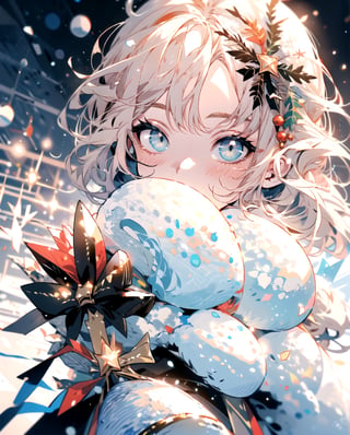 masterpiece, girl, christmas, holding presents, happy, snow, winter,1guy,midjourney