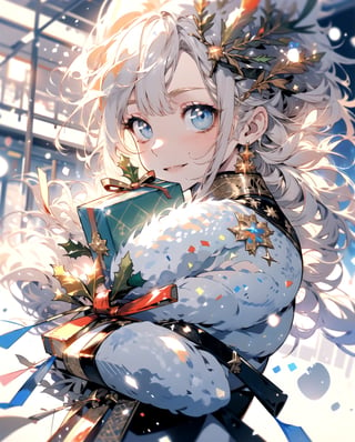masterpiece,cute girl, christmas, holding presents, happy, snow, winter,1guy,midjourney