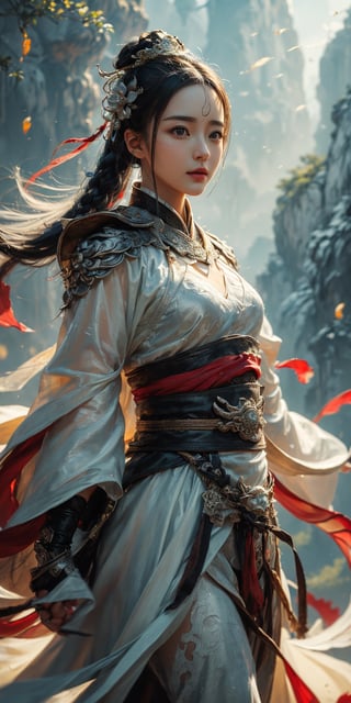 (Photorealistic, RAW, 16K, Masterpiece, UHD), full body, splash-ink tai chi illustration, yin yang illustration, Chinese Wuxia (real Dilraba Dilmurat), Fighting Stance pose, sword weapon, dramatic angle,(fluttered detailed ink splashs), (illustration),(((1 girl))),(long hair), (Beautiful face), ,(rain:0.6),((expressionless ,Carmine hair ornament:1.4)),(There is a heaven palace far away from the girl),chinese wuxia silk clothes,((focus on the girl)), color Ink wash painting,(ink splashing),(Huaqing splashing),((colorful)),[sketch],best quality, beautifully painted,highly detailed,(denoising:0.7),[splash ink],yin yang, tai chi, perfect hand, perfect fingers, beautiful eyes,