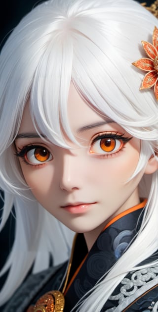 style of Tsutomu Nihei,(incredibly absurdres, (high resolution:1.18), intricate detail, (masterpiece:1.1), (highest quality:1.1), absurdres) BREAK (1girl, solo, portrait, white hair, orange eyes, long hair, detailed eyes),
