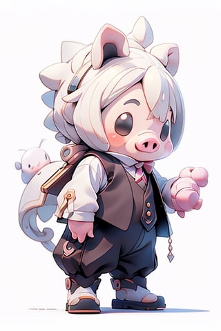 cartoon pig wear black waistcoat, centered, full body, no_humans, Depth of field, ((white-background, empty background)), (kawaii:1.3), (anime:1.4), cute, round eyes, (Best quality, masterpiece:1.2), design, mascot concept, inspiration, straight line, perfect hands, 2D