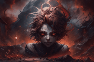 Female with flaming hair in the dark alley at night, perfect gif, animated_gif, detailed background, fire as hair, pov_eye_contact, photorealistic, fantasy00d, horror