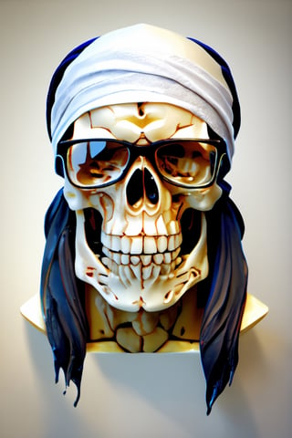 David Foster Wallace, nerd, bookish, ((skull instead of head)), (((white headband bandana))), ((glasses for reading)), portrait, upper body, masterpiece, perfect face, intricate details, horror theme epoxy_skull, epoxy_skull, clear skull, high resolution, artstation