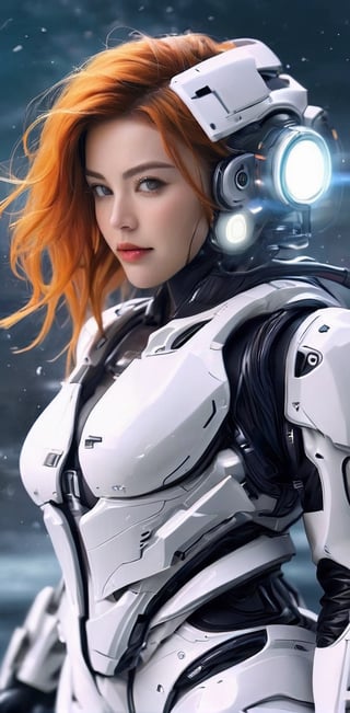scifi, glowing, neotech, scholar , , photorealistic, masterpiece, futuristic white and yellow tactical suit, special operation agent, beautiful, beautiful dark blue eyes, wave orange hair, ((background strong wind blizzard futuristic outpost antarctica)), juicy lips, ((various futuristic high tech gadgets)), futuristic high tech gun, happy friendly flirty,medium shot, indoor of cyberpunk_background, , hyper detailed,neotech ,smile, (oil shiny skin:1.0), (big_boobs:2.6), willowy, chiseled, (hunky:2.4),(( body rotation -35 degree)), (upper body:0.8),(perfect anatomy, prefecthand, dress, long fingers, 4 fingers, 1 thumb), 9 head body lenth, dynamic sexy pose, breast apart, (artistic pose of awoman),DonMF41ryW1ng5XL,neotech,NIJI STYLE,Blue Backlight ,photo r3al,cinematic_warm_color,glowing,xxmix_girl