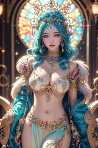 busty and sexy girl, 8k, masterpiece, ultra-realistic, best quality, high resolution, high definition,a character with a detailed and ornate headdress, adorned with what appears to be crystals or gems,OD