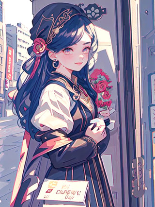 masterpiece, best quality, illustration, beautiful detailed, rozemyne, 1girl, black_dress, blue_hair, braid, braided_bangs, brown_dress, cape, dress, dress_flower, flower, french_braid, gown, hair_flower, hair_ornament, jewelry, juliet_sleeves, long_hair, long_sleeves, puffy_sleeves, side_braid, side_cape, smile, solo, swept_bangs, wide_sleeves, amber_eyes,kinokuniya




1girl, solo, solo focus,kinokuniya, storefront, scenery, sign, real world location, shop, city, storefront, building,outdoors,rosemyne bookworm

(holding book:1.4)