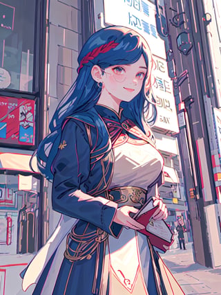 masterpiece, best quality, illustration, beautiful detailed, rozemyne, 1girl, black_dress, (blue_hair:1.2), braid, braided_bangs, brown_dress, cape, dress,french_braid, gown, juliet_sleeves, long_hair, long_sleeves, puffy_sleeves, side_braid, side_cape, smile, solo, swept_bangs, wide_sleeves, amber_eyes,kinokuniya




1girl, solo, solo focus,kinokuniya, storefront, scenery, sign, real world location, shop, city, storefront, building,outdoors,rosemyne bookworm

(holding book:1.4), (book:1.2), 