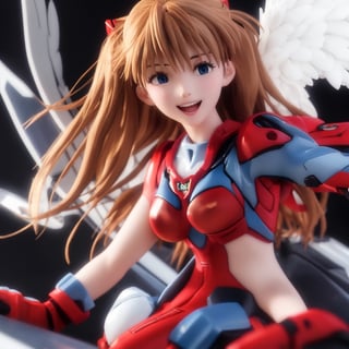 asuka,angel_wings, angel, masterpiece, full details, details, black eyes, blonde laughed hair, dynamic background  , blue eyes,3D