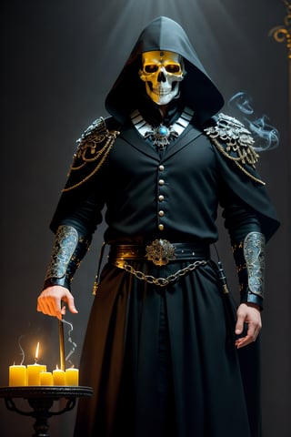 

grand view, digital art of Shakespeare performing the play "To be or not to be" in a grim reaper outfit, looking at a skull he holds in his hands, a phantasmagoric piece of theatrical action, he is in the middle of a stage, with lights focusing on his body and a few smoke in the background surrounding, global illumination in yellow, , 




vibrant ambience, lively atmosphere, adorned with fairy lights and candles, captured in photorealistic detail with real skin textures, soft lighting, and presented as an absurdres masterpiece.

highly detailed HDR photo, 8k quality, best quality, high resolution ultra photorealistic, high definition, highly detailed photo, photon mapping, dynamic angle, professional lighting, highly detailed face and body,expressive eyes, perfectly detailed face

 ,jonnzack_art_style