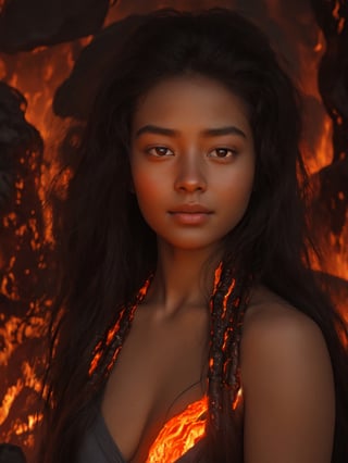 RAW photorealistic  portrait of a radiant goddess of lava  
  
