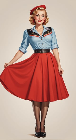 1 woman,wearing german clothes,illustration,pin up style,simple background,full body